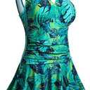 MiYang Women's Plus-Size Flower Printing Shaping Body One Piece Swim Dresses Swimsuit Green Leaf Printed XXX-Large (US 22W-24W)