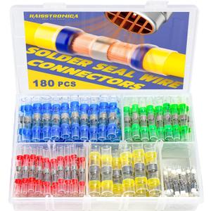 180PCS Solder Seal Wire Connectors-haisstronica Heat Shrink Solder Wire Connectors-Waterproof Butt Connectors - Insulated Electrical Connectors Butt Splice(5Colors/5Size)