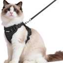 rabbitgoo Cat Harness and Leash for Walking, Escape Proof Soft Adjustable Vest Harnesses for Cats, Easy Control Breathable Reflective Strips Jacket, Black, Medium