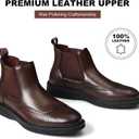 Chelsea Boots Men Genuine Leather Casual Dress Boots Comfortable Classic Brogue Wingtip Slip On Ankle Chukka Boots for Office Casual Travel (Brown, 9)