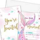 PerKoop 24 Sets Mermaid Birthday Invitations Include Mermaid Party Invitations Cards, Envelopes and Stickers for Girl Ocean Under the Sea Party Decorations Pool Mermaid Birthday Party Supplies