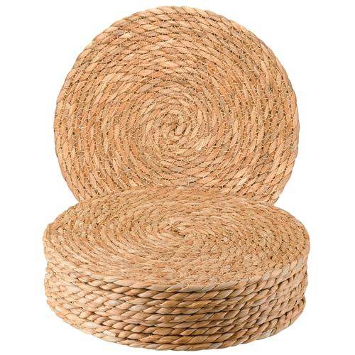 Round Woven Placemats 12 inch Set of 10 - Boho Rattan Placemats Natural Water Hyacinth Placemat, Farmhouse Weave Place Mats, Rustic Braided Wicker Table Mats for Dining Table,Home,Wedding Pack of 10
