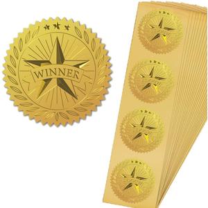 100 Pcs Winner Gold Stickers Gold Embossed Foil Certificate Seals Self Adhesive Embossed Seals Gold Wedding Stickers for Envelopes
