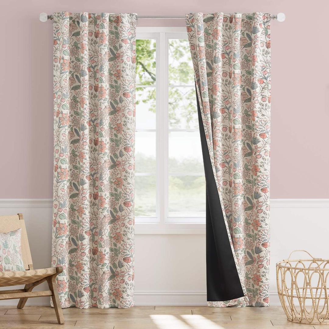 Vangao Pink Nursery Curtains for Girls Room Floral Blackout Dorm Curtains 84 Inch Length Farmhouse Drapes for Bedroom Room Darkening Flower Patterned Window Treatment for Kids Set of 2