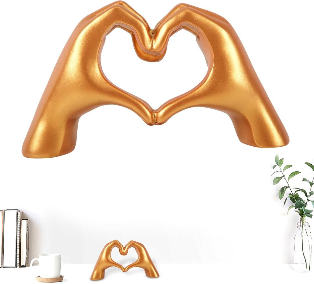 Love Finger Modern Statue, Gold Heart Shaped Hand Sculpture for Bohemian Wedding Decoration, Living Room Shelf Sculpture Home Decoration for Valentines Day Art Gifts