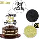 3 x Sumerk Happy 21st Birthday Cake Toppers Black & Gold Glitter 21st Birthday Cake Decorations 21 Cake Topper for Birthday Party