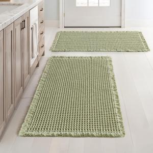 MIULEE Set of 2 Waffle Bathroom Rugs, Boho Bath Rugs Non Slip Washable, Super Absorbent Bath Mats, Ultra Soft Rubber Backed Shower Mats for Bathroom Floor, Tub and Shower, Sage Green, 18x30 Inch
