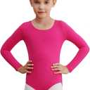 WEGETIT Leotards for Girls Long Sleeve Bodysuit Toddler Black Leotard Ballet Unitard Gymnastics Kids Dance Shirt (4-6 Years, Hot Pink)