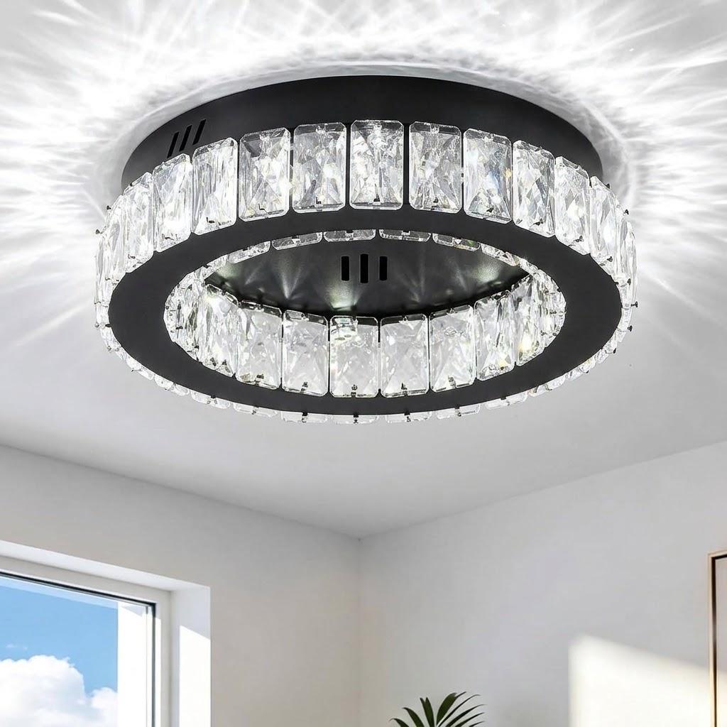 Modern Crystal LED Ceiling Light, Round Crystal Chandeliers Ceiling Lights Fixture, Small Crystals Flush Mount Lighting Fixtures for Bedroom, Hallyway,Foyer
