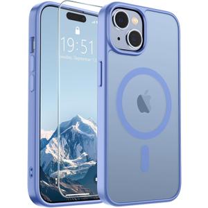 SUPFINE Magnetic for iPhone 15 Case (Compatible with MagSafe) (Military Grade Drop Protection) Slim Translucent Matte Shockproof with Anti-Fingerprint Phone Case, Blue Purple (Pack of 2)
