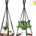2 Pack Macrame Plant Hanger | Plant Hanger Indoor, Hanging Planter Shelf | Hanging Planter (Black) (1 Large + 1 Medium)