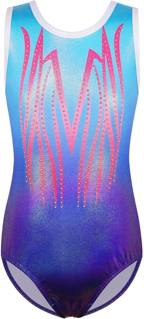 BAOHULU Gymnastics Leotards for Girls Sparkly Tumbling Dance Outfit One Piece Kids Athletic Clothes Size 12A