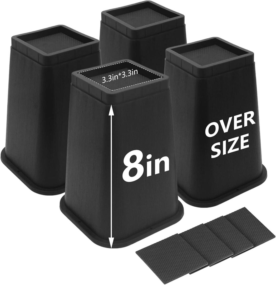 Bed Risers 8 Inch Heavy Duty, 4 Pack Furniture Risers for Dorm Twin XL Table Desk Sofa Couch Cabinet Bed Frame, Black Bed Lifts Risers