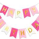 Roseo Pink Happy Birthday Banner Signs Golden Sparkle Funny Birthday Party Supplies for Girls Party Decorations Nursery Decorations 13 Pieces