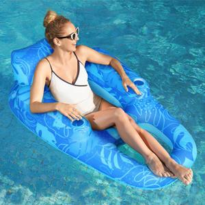 SLOOSH Premium Inflatable Pool Floats Lounger Adult, Fabric Pool Floaties Lounge with Cup Holders Backrest Recliner for Pool Party (Blue)