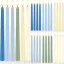 Baquler 24 Pcs 11'' LED Flameless Taper Candles Blue Sage Green Beige Battery Operated Taper Candles Fake Flickering Light Candlesticks for Wedding Baby Shower Church Home Dinner Christmas Decor