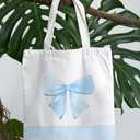 Coquette Pink Bow Preppy Canvas Tote Bag for Women Teens Teen Girls, Pink Bow Girls Tote Bag, Coquette Gifts