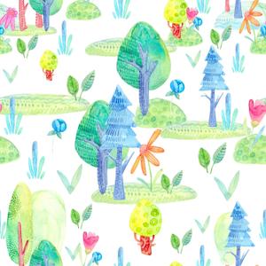 VaryStyle Cute Forest Wallpaper Peel and Stick Watercolor Green Fairy Cartoon Tree Wallpaper Kids Room Bedroom Nursery Floral Contact Paper for Cabinets Removable Self Adhesive Vinyl Mural 17.7"x118"