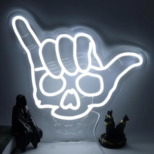 Aloha Hand Neon Sign,Shaka Gesture Skeleton Hand Led Neon Sign,Light up Signs for Wall Decor Bedroom Home Decor Bar Restaurant Halloween Birthday Gift LED Art Wall Decoration Light