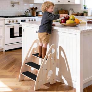 Toddler Step Stool, Wooden Height-Adjustable 3-Step Stool for Kids, Potty Training Stool with Handles and Non-Slip Pads for Bathroom Sink, Kitchen, Bedroom (X-Large)