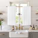 BGment Small White Linen Curtains 36 Inch Length for Cafe Kitchen Window - Half Window Drapes Semi Sheer with Rod Pocket Back Tab Light Filtering for Bathroom, 2 Panels, 29 Inch Wide Each Panel