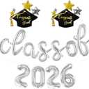 2 x 16 Inch Silver Class of 2026 Balloons Graduation Balloons Class of 2026 Graduation Cap Balloon Banner for 2026 Congrats Grad Graduation Party Decorations