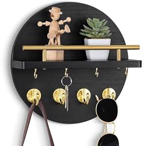 dreampossible Key Holder Wall Mount - 10.2 Inch Decorative Key Rack and Mail Organizer with 8 Key Hooks - Wooden Key Hanger with Shelf for Wall and Home Decor