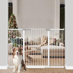 41" Extra Tall Baby Gate for Doorways and Stairs No Drill, Adjustable 54.8-60.2" Auto Close Dog Gate Indoor, Pressure Mounted Walk Through Swing Wide Pet Gate, Tall Cat Gate with Expansion Kit, White
