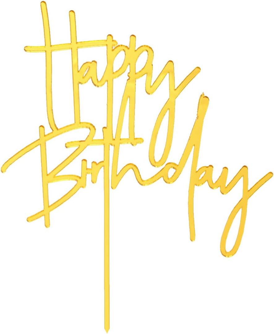 Gold DIY Happy birthday Cake Topper Acrylic Happy Birthday Cake Sign Party Decorations Supplies(Gold 1)