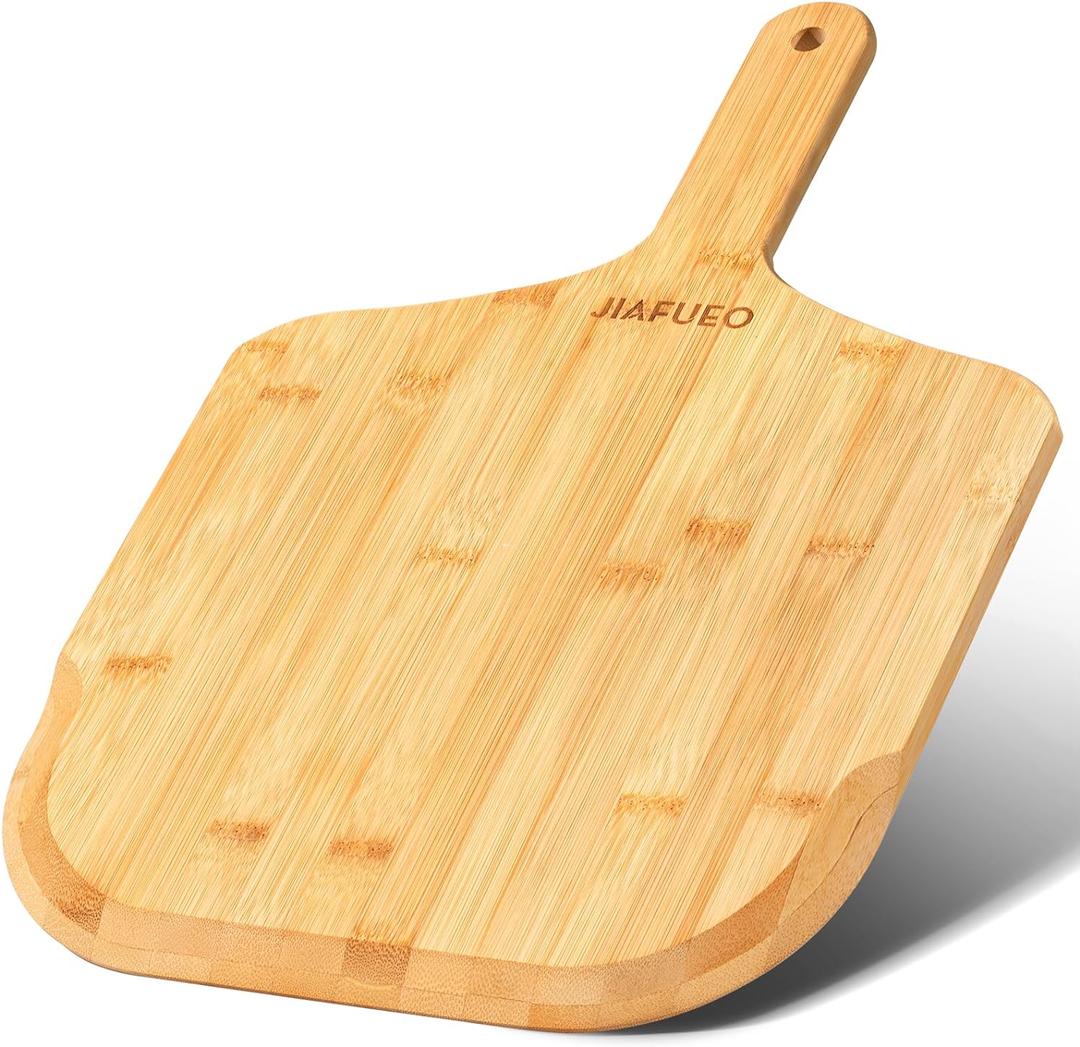Pizza Peel 12 inch, Bamboo Pizza Paddle Spatula - Wooden Serving Board, Oven Accessory for Baking Homemade, Wood Cutting Board for Cheese Bread Fruit Vegetables (Medium (17.5" L  12" W  0.47" Th))