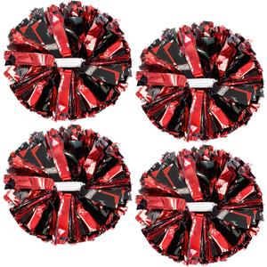 4Pcs Upgraded 12inch Metallic Cheerleading Pom Poms, HOLENGS Cheerleader Pompoms Cheer Poms for Kids Adults, Cheering Squad Pompoms for School Sports Games Dance Party (Black and Red)