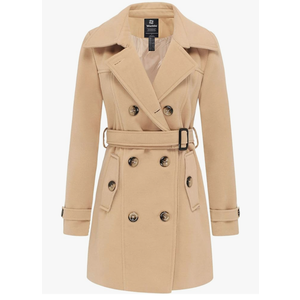 wantdo Women's Double Breasted Pea Coat Winter Mid-Long Trench Coat with Belt Size Small 