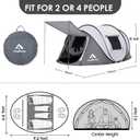 4 Person Easy Pop Up Tent Waterproof Automatic Setup 2 Doors-Instant Family Tents for Camping Hiking & Traveling