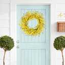 GTIDEA 24" Spring Wreaths for Front Door Artificial Forsythia Flower Wreath on Grapevine Yellow Wreath with Green Leaves Silk Floral Wreath for Home Indoor Wall Window Garden Porch Farmhouse Decor