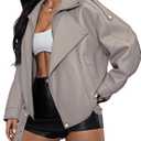 Womens Oversized Leather Jackets Faux Suede Fall Fashion Motorcycle Coats Winter Outfits Clothes Y2k Tops (Large, Apricot)