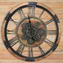 27 inch Large Real Moving Gears Wall Clock with Toughened Glass Cover, Oversized Vintage Solid Wood Farmhouse Clock, Giant Decorative Rustic Wall Clock for Living Room Home Kitchen Office (Brown)