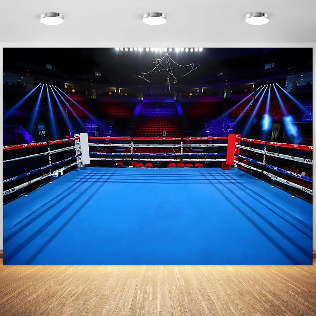 7x5ft Boxing Ring Backdrop Stadium Boxing Arena Photography Background for Man Boys Birthday Party Banner Sports Decoration Portraits Supplies Photo Booth Props