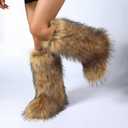 Women's Knee-High Faux Fur Boots - Furry Fluffy Warm Winter Snow Boots with Comfortable Round Toe for Cozy Outdoor and Indoor Use 9.5 Wide