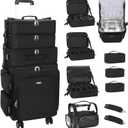 Relavel Rolling Makeup Case, 4 in 1 Hairstylist Traveling Bag with Clear Makeup Brush Case, Cosmetology Case on Wheels Large Hair Tools Cosmetics Train Case Makeup Artist Storage Organizer Trolley