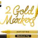 ARTISTRO 2 Gold Acrylic Paint Markers - 3mm Medium-Tip Paint Pens - Perfect for Crafting, Art Projects, & More