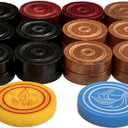 Professional Wooden Carrom Coins Set (8mm) International Champion Quality Tournament Grade Coins (24 Pcs) with 2 Strikers Included