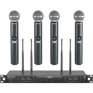 Phenyx Pro Wireless Microphone System, Quad Channel Wireless Mic, w/ 4x40 UHF Frequencies, Auto Scan, 328ft Long Range, 4 Handheld Dynamic Microphone for Singing, Church, Karaoke (PTU-7000-4H)