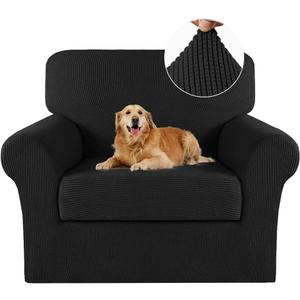Turquoize 2 Piece Chair Covers Chair Slipcovers for Living Room Armchair Sofa Covers Chair Couch Cover with Arms Washable Furniture Protector for Chairs Feature Thick Jacquard Fabric (Chair, Black)