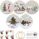 5 Sets Christmas Embroidery Kit for Beginners Adults, Embroidery Starter Kit Xmas Snow Patterns, Winter Embroidery Kit Cross Stitch Kits Includes Instruction Embroidery Hoops Color Threads Needles