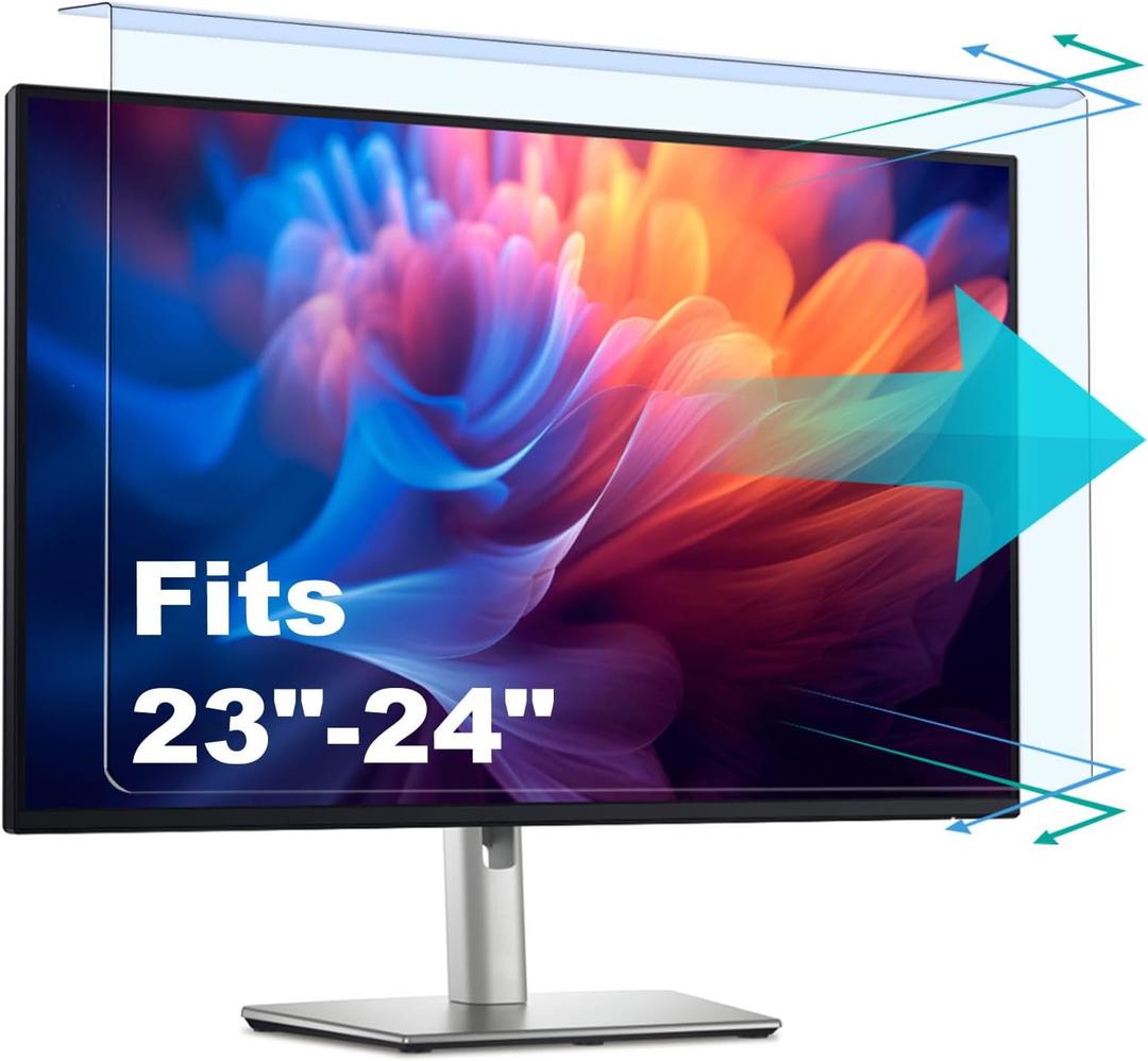 Anti-Blue Light & Anti-Scratch Screen Protector Shield for 23, 23.6, 23.8, 24 Inches Desktop Computer Monitor, Hanging Block Filter Panel for Eye Protection