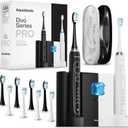 Aquasonic Duo PRO  Ultra Whitening 40,000 VPM Electric ToothBrushes  ADA Accepted - 5 Modes with Smart Timers - UV Sanitizing & Wireless Charging Base - 10 Proflex Brush Heads & 2 Travel Cases (1 Count (Pack of 1), White and Black)