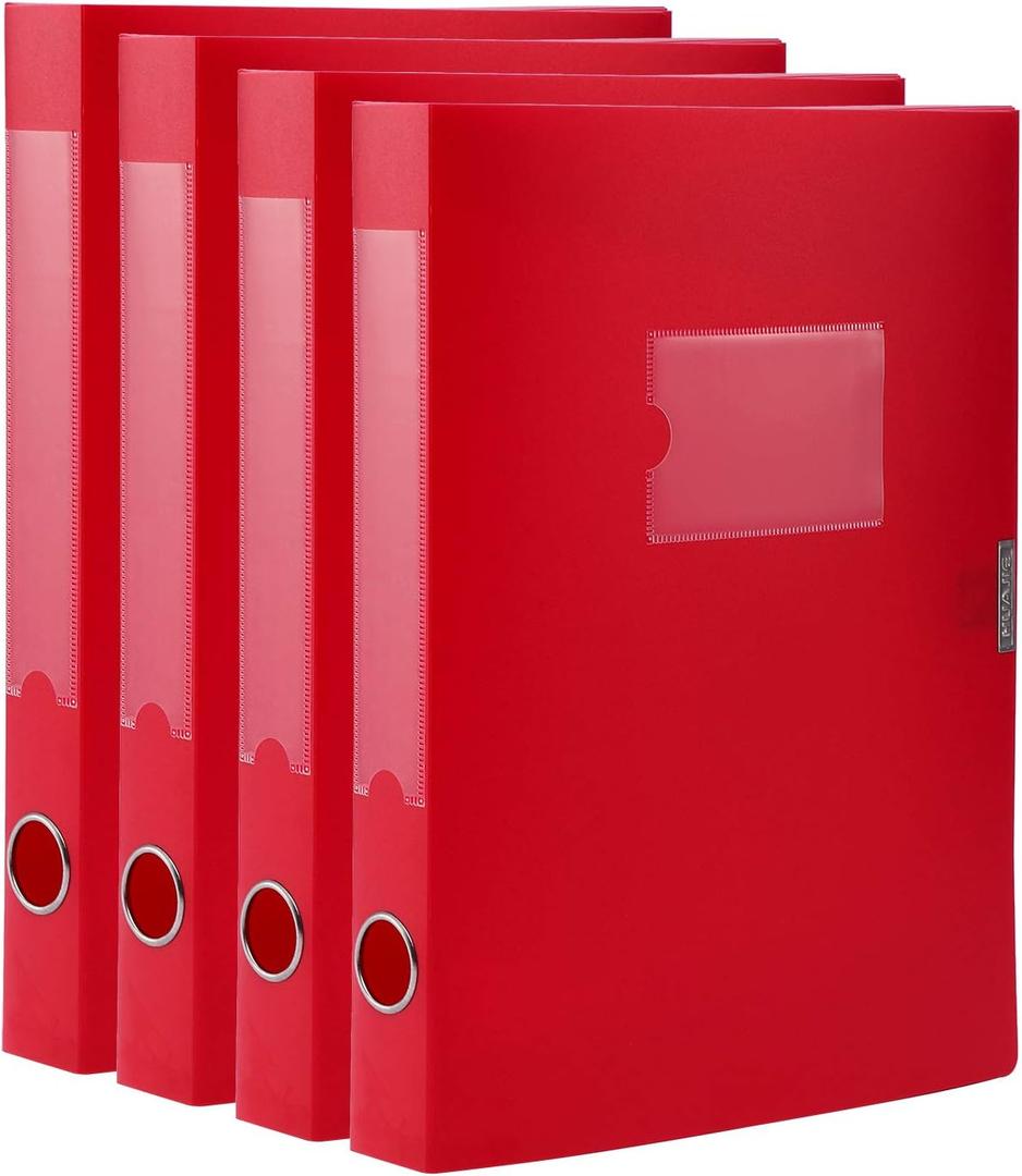 HUA JIE A4 Storage File Boxes Plastic Archives Cases with Lid, File Folder Organizer Document Filing Box for office, Letter Size Paper,31424 cm, Red (Pack of 4)