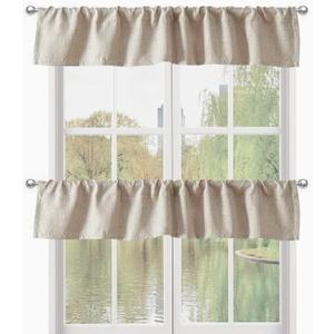 2 PC Valance for Window 10 Inch Length,Kitchen Window Valances Light Blocking,Burlap Linen Textured 104 Inch Wide 52x10 2 Panels Beige