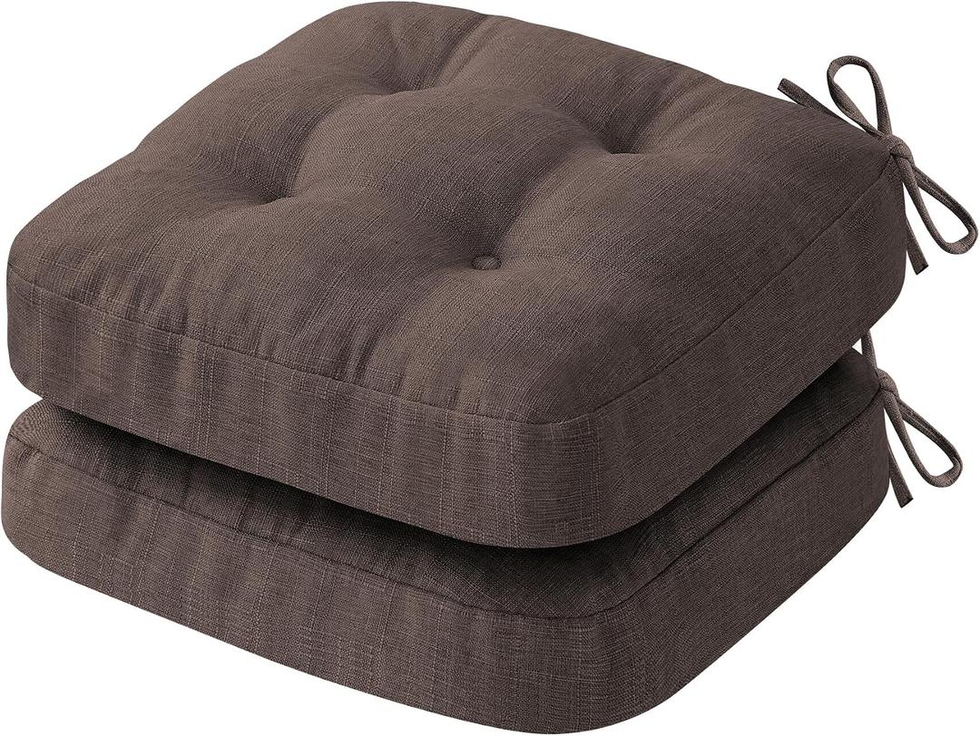 IASEAHK Chair Cushions for Dining Chairs, Dining Chair Cushions, Tufted Indoor Chair Pads with Ties & Non Slip Backing, Seat Cushions for Kitchen Chairs 16.5 x 16.5 x 3.5, Set of 2, Brown