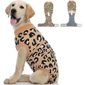 Kuoser Dog Recovery Suit for Dogs After Surgery, Professional Surgical Onesie for Female Male Dogs Spay Neuter, Soft Dog Surgery Suit Bodysuit for Abdominal Wounds Skin Disease, Coffee Leopard, Small